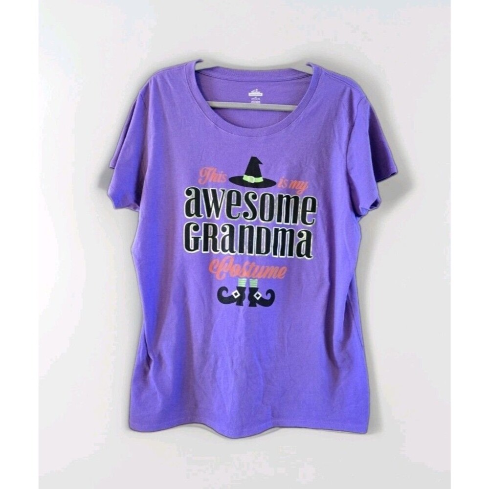 Women’s 2X Halloween Awesome Grandma Witch Costume Purple Graphic T-Shirt